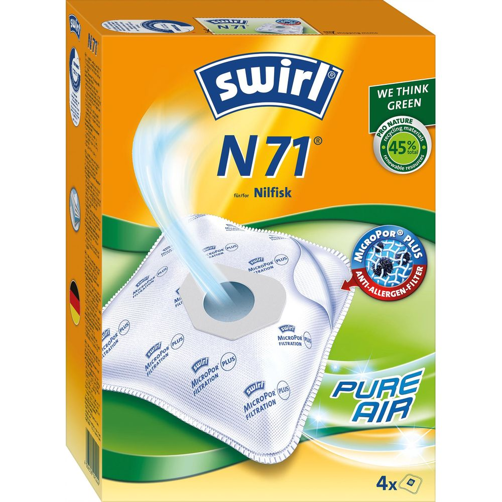Verpackung für Swirl N71 Staubsaugerbeutel, mit einem Beutelmotiv