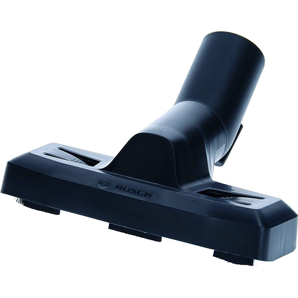 Schwarze Bosch Staubsaugerdüse mit Bürsten und schrägem Anschluss.
