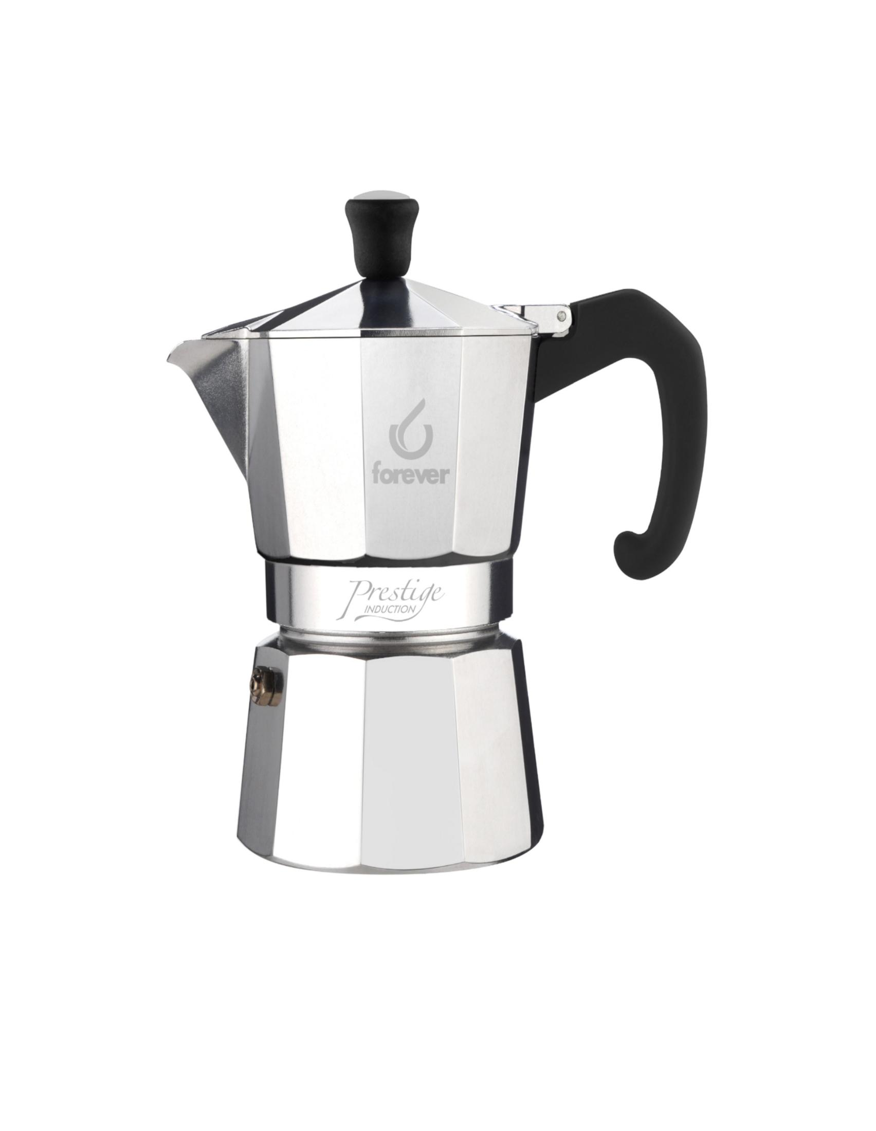 Moka in argento con manico e coperchio neri. Marchio 
