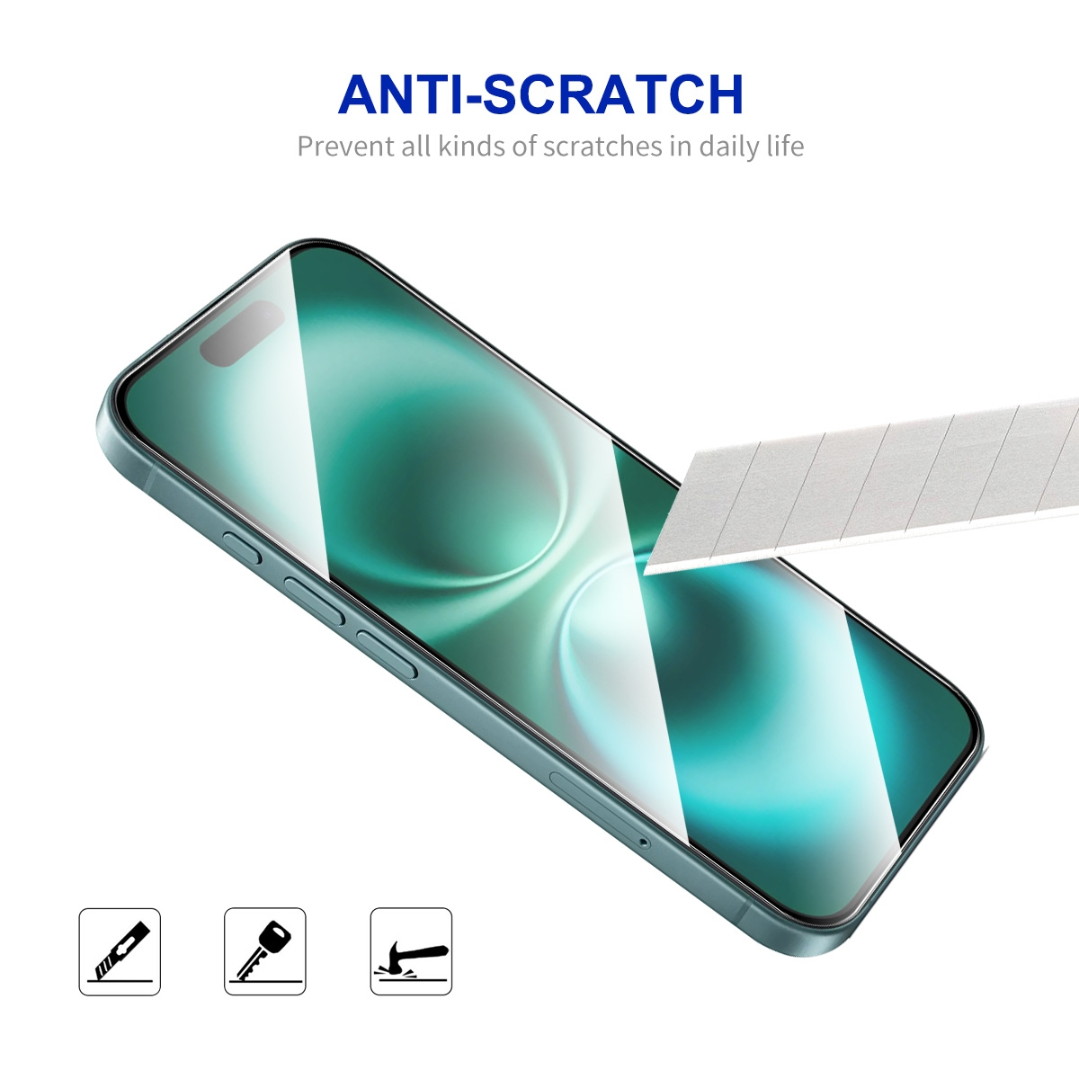 Ein Smartphone mit einer Schutzfolie, die von einem Cutter nicht zerkratzt werden kann.