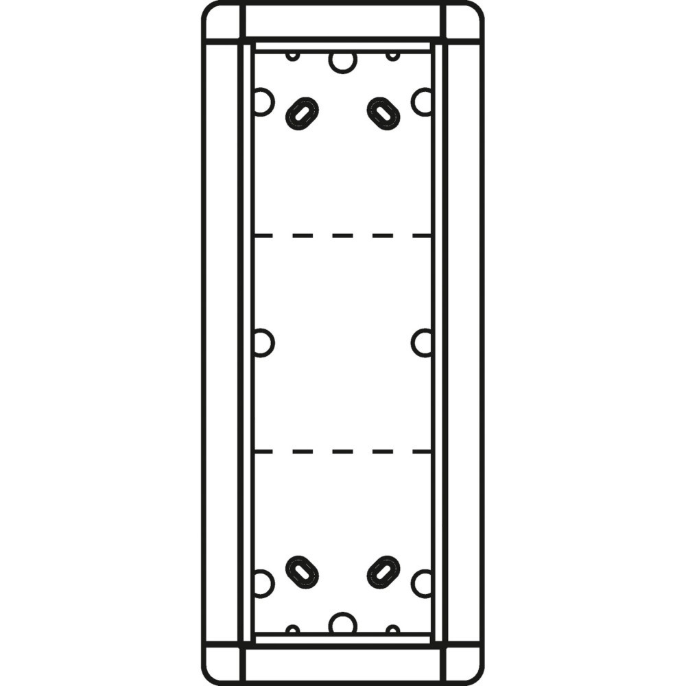 Un'illustrazione schematica di un alloggiamento rettangolare con anelli e fori ovali.