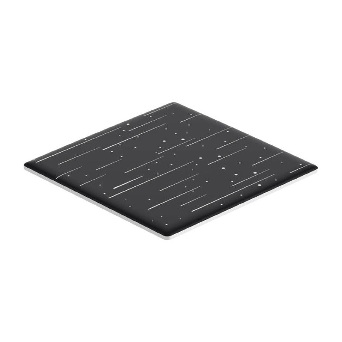 Czarny, kwadratowy podkładka z białymi kropkami i liniami, przypominającymi gwiazdy.