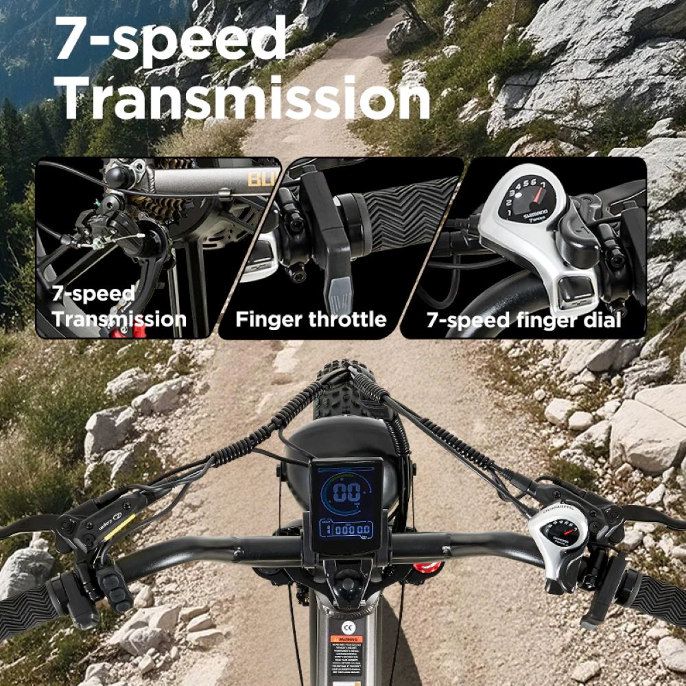Manubrio e-bike con display, acceleratore e cambio a 7 velocità.