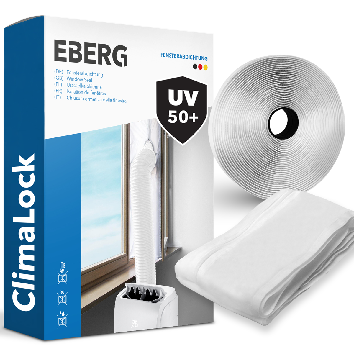 Uszczelka okienna Eberg ClimaLock z UV 50+. Zawiera rolkę taśmy i taśmę uszczelniającą.