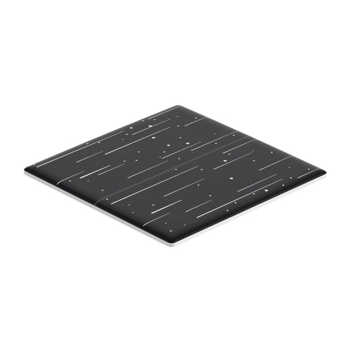 Czarny przedmiot w kształcie rombu z białymi kropkami i smugami, przypominający rozgwieżdżone nocne niebo.