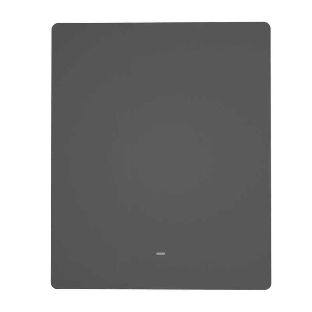 Ciemny, prostokątny obiekt z zaokrąglonymi rogami i małą białą kreską.