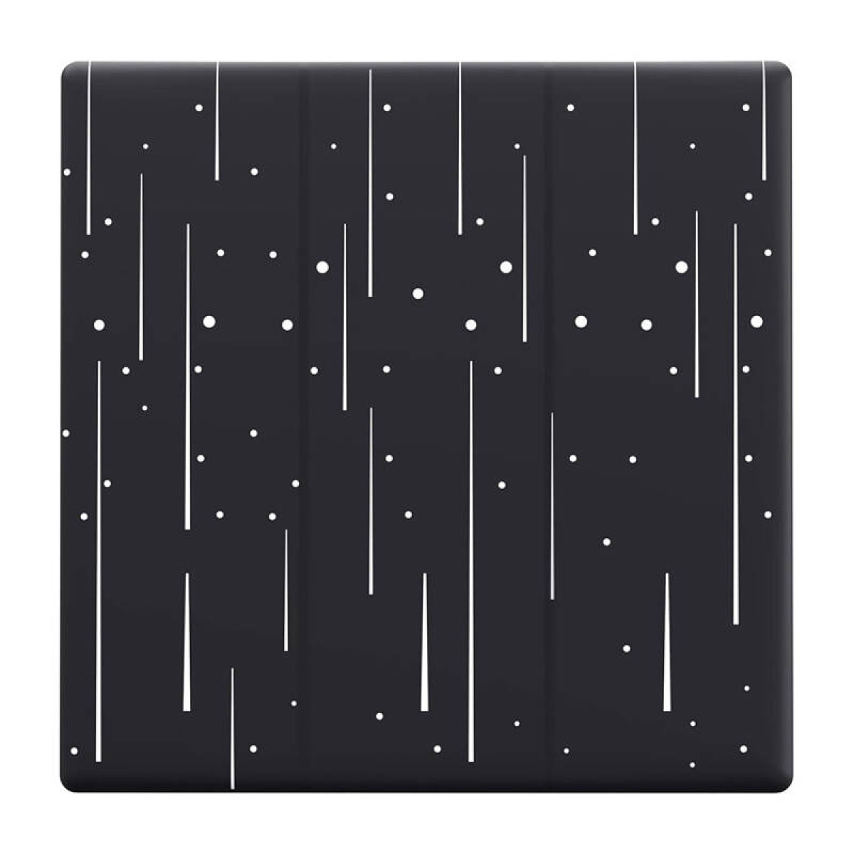 Czarna okładka z białym wzorem pionowych linii i kropek.