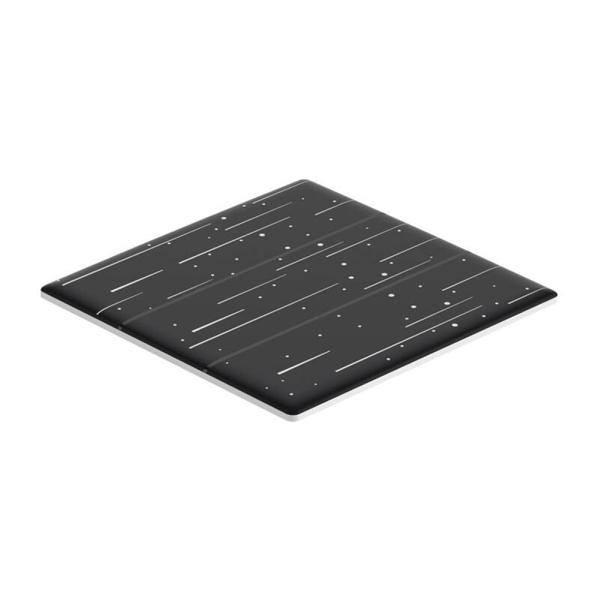 Czarny kwadrat z białymi liniami i kropkami w kosmicznym wzorze.