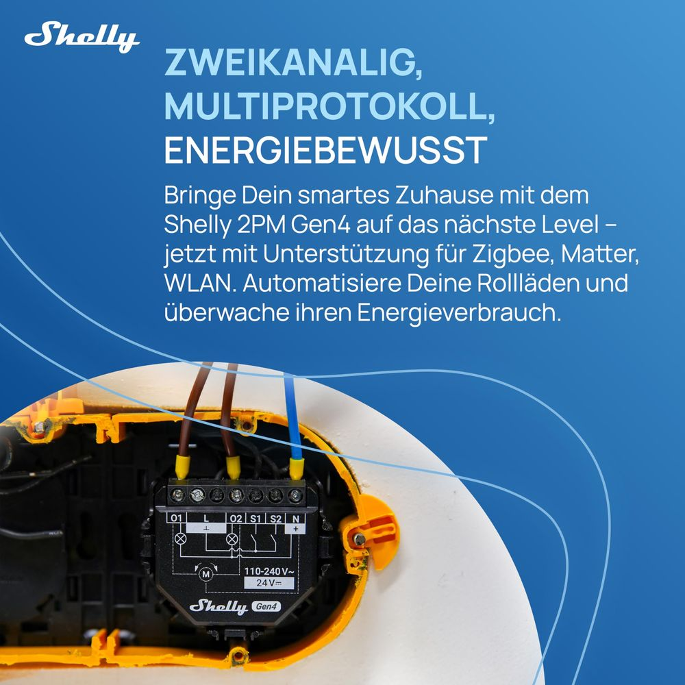 Shelly 2PM Gen4: Dwukanałowe urządzenie wieloprotokołowe dla Twojego inteligentnego domu.