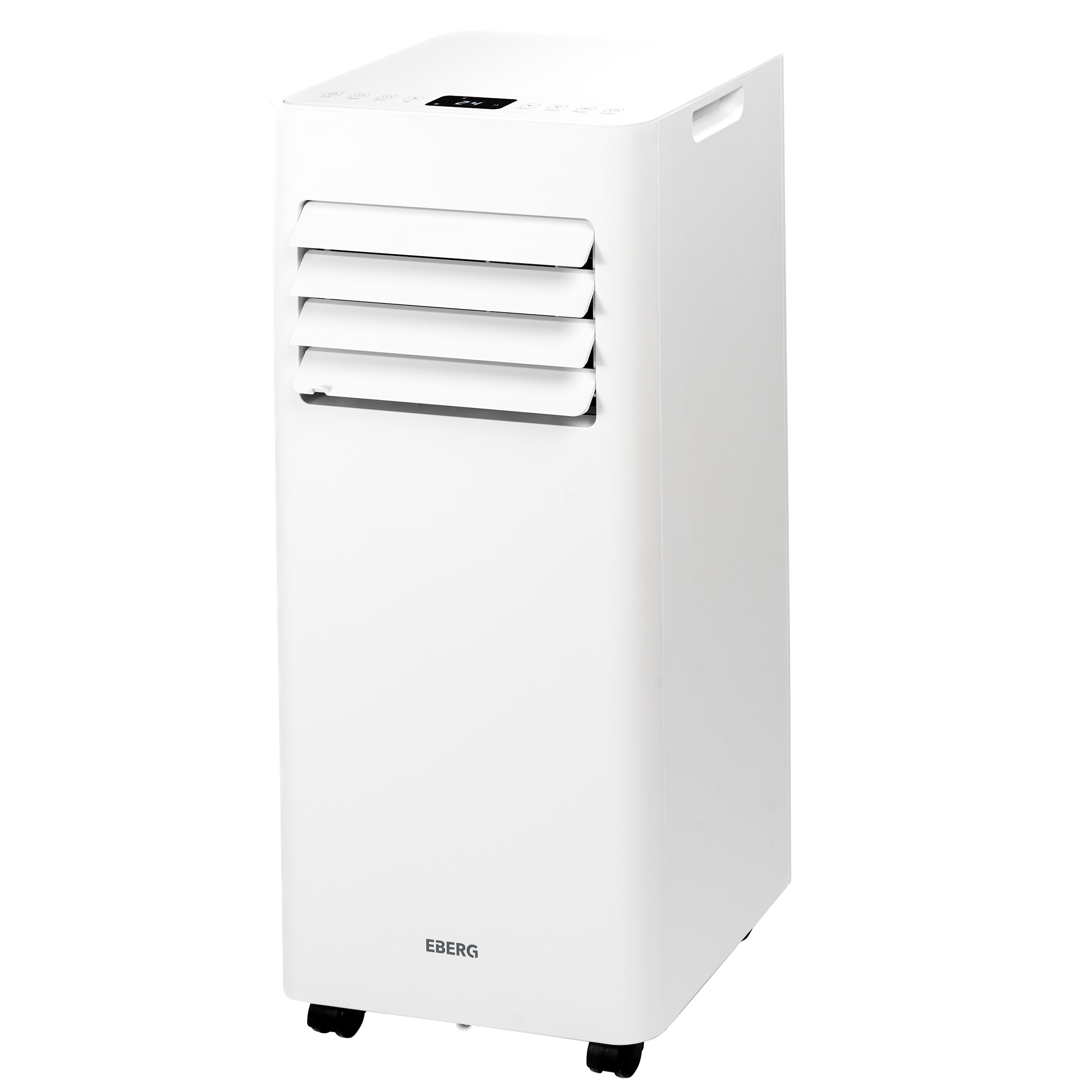 Biała przenośna klimatyzacja chłodząca na kółkach.