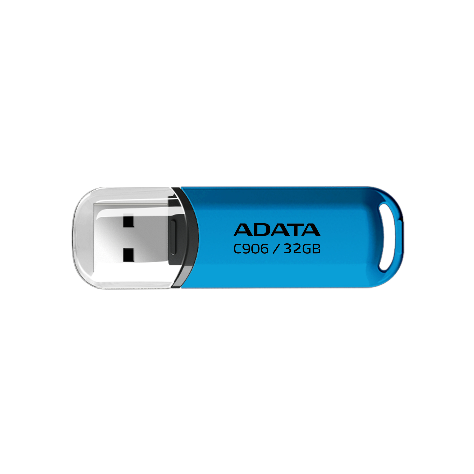 Chiavetta USB blu ADATA C906 32GB con connettore argentato e anello.