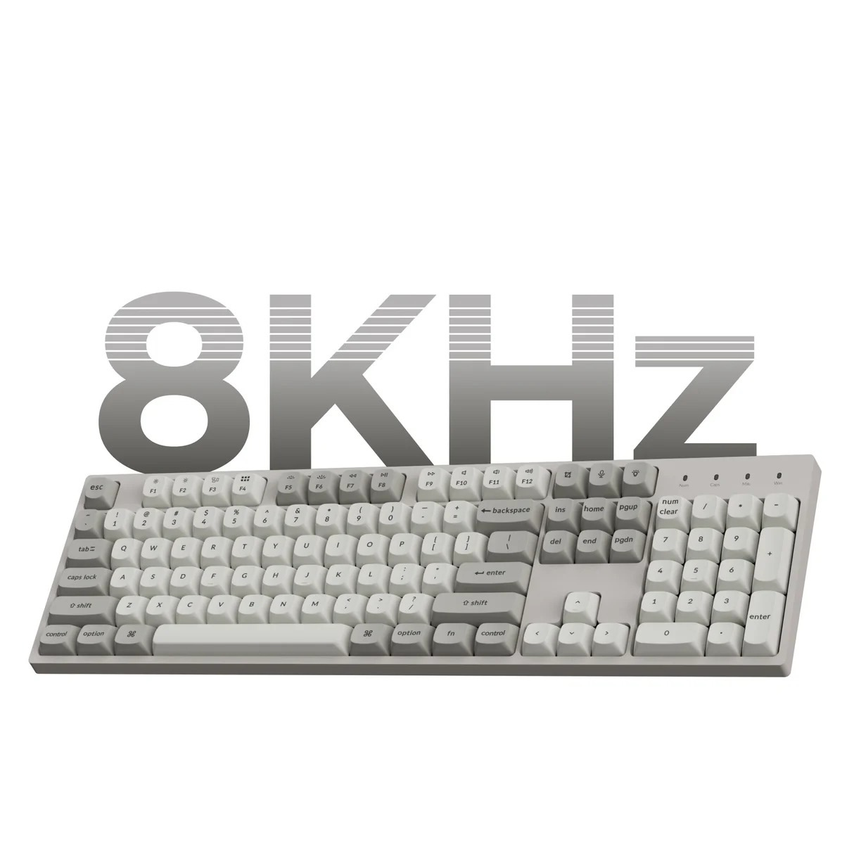Biała klawiatura z napisem 8KHz nad nią.