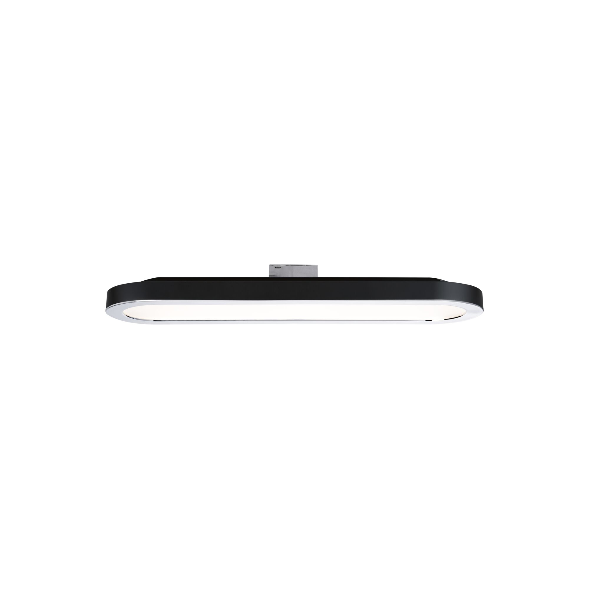 Una luce ovale, nera ed elegante con bordo argentato.
