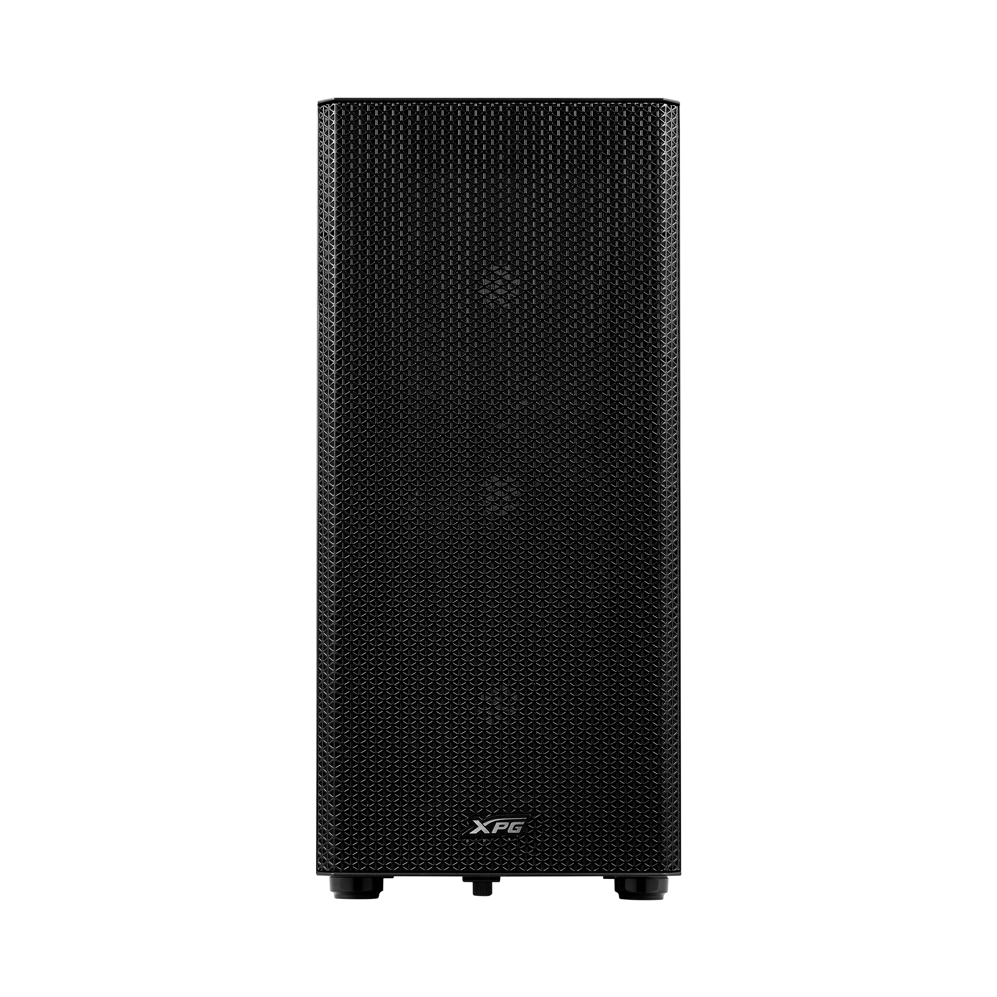 Black computer case with textured pattern and XPG logo.