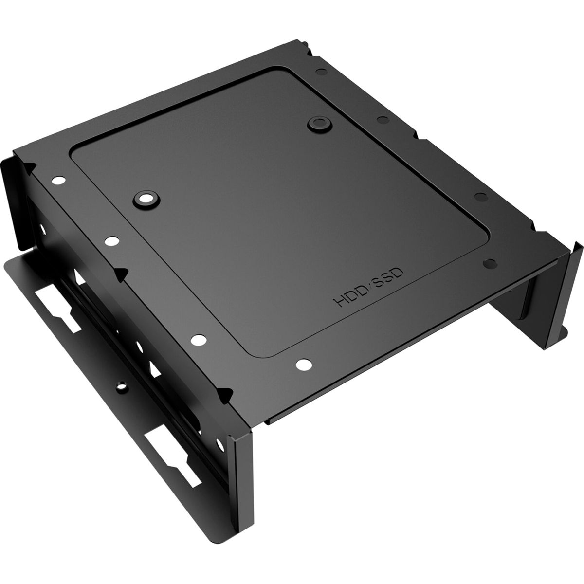 Black metal HDD/SSD mounting bracket with screw holes.