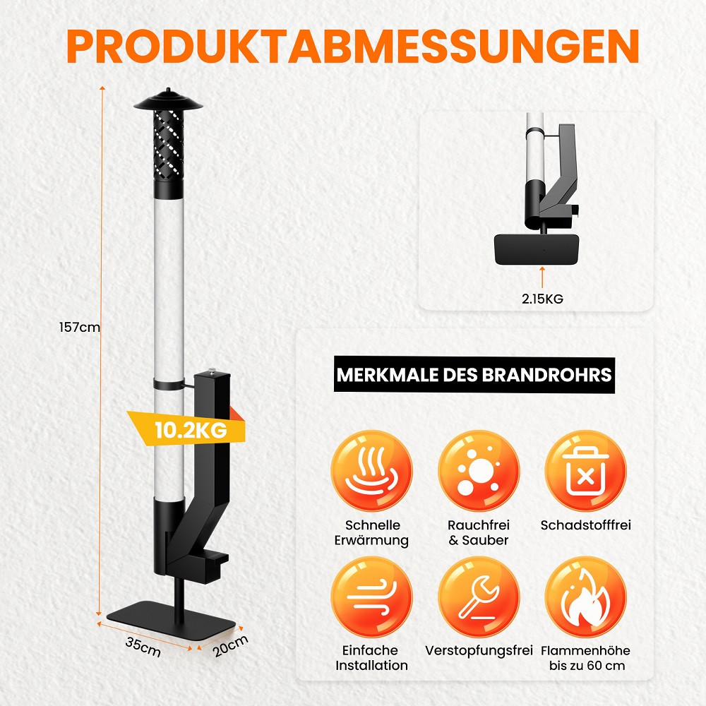 Produktabmessungen: 157cm hoch, 35cm breit, 20cm tief. 10.2KG Gesamtgewicht.