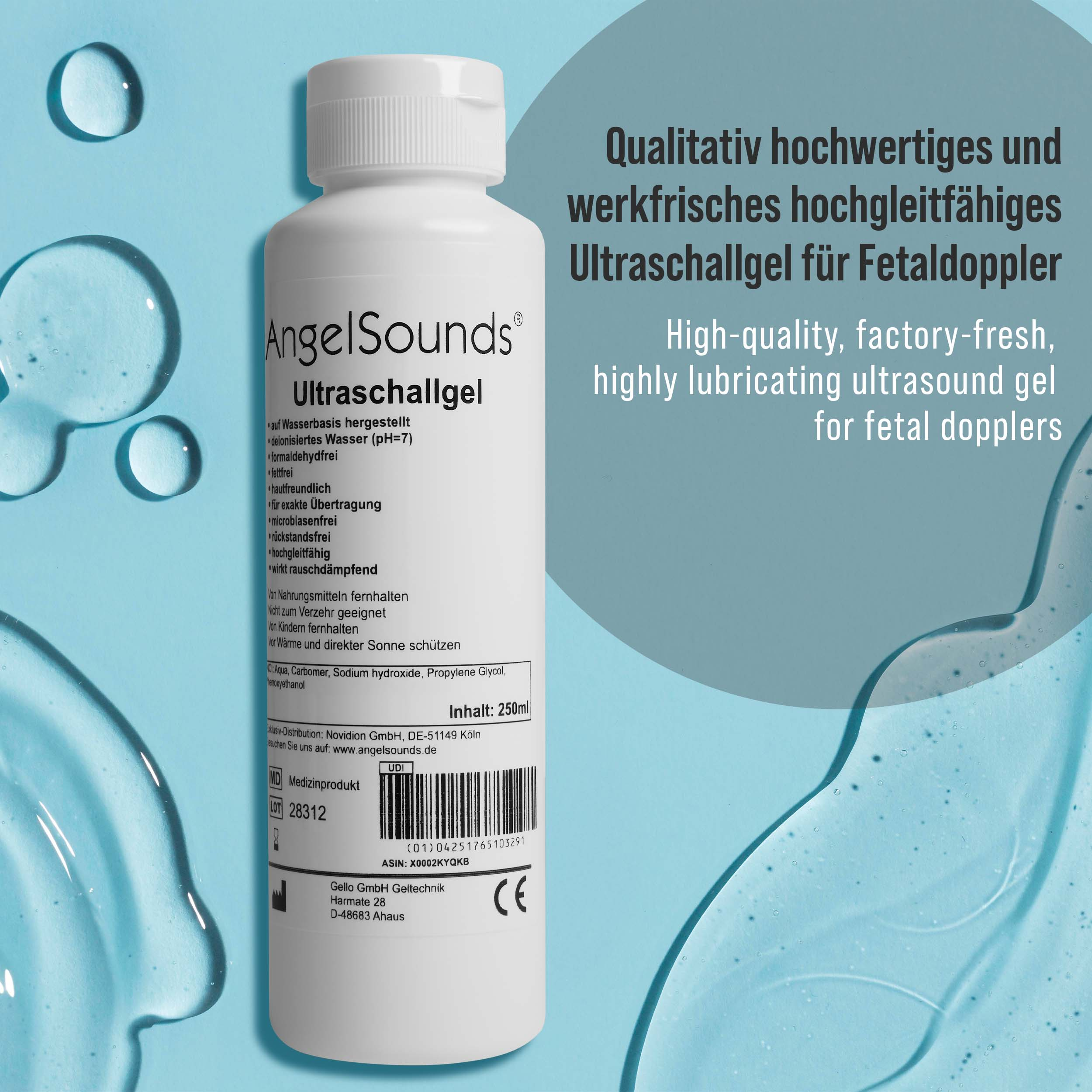 Eine weiße Flasche mit blauem Gel und deutschen Text.