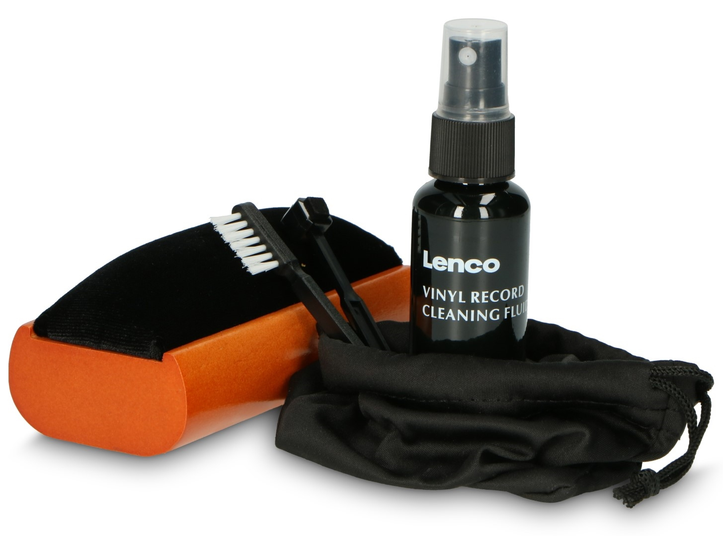 Zestaw do czyszczenia płyt winylowych Lenco z szczotkami i sprayem.