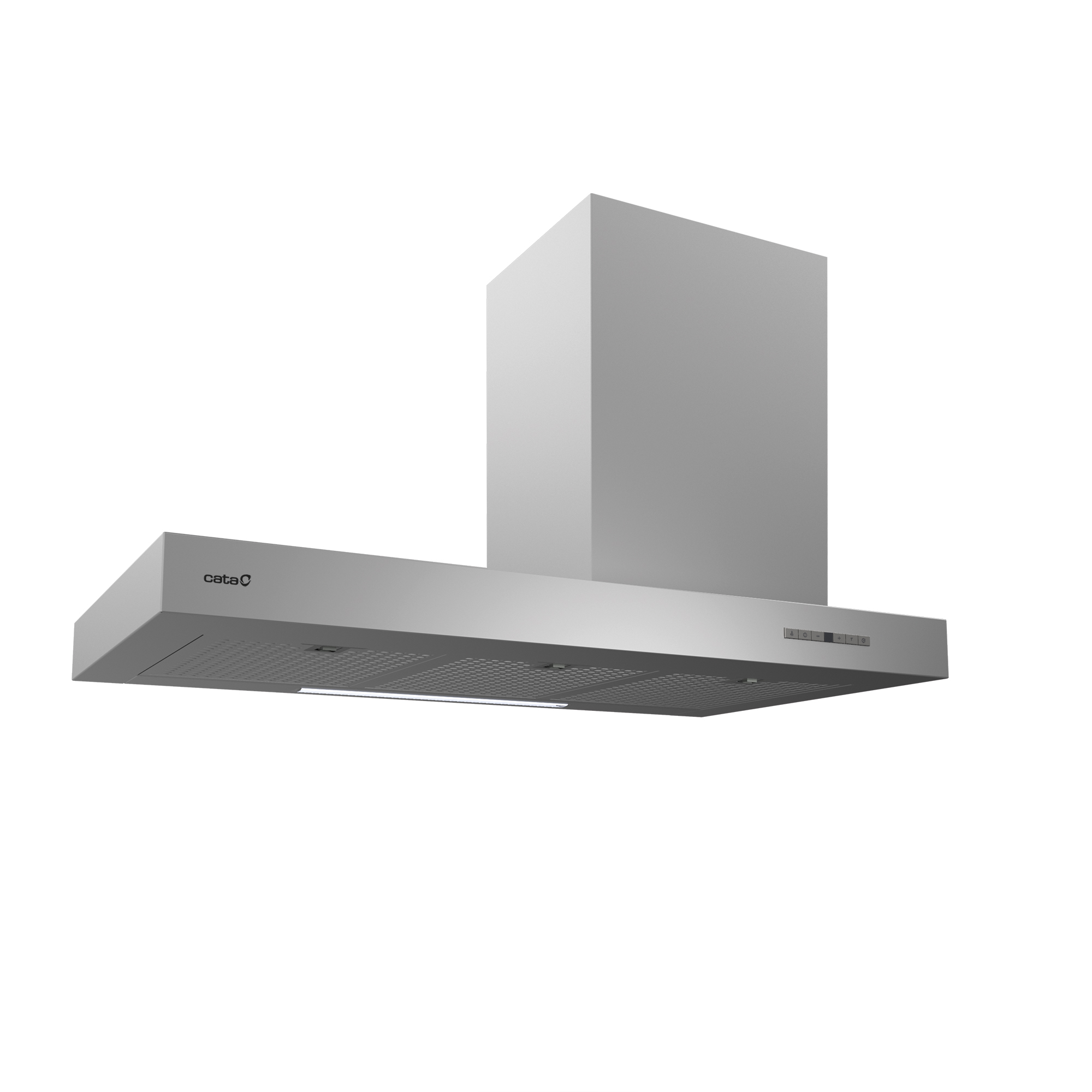 Okap ze stali nierdzewnej z panelem dotykowym i zintegrowanym oświetleniem.