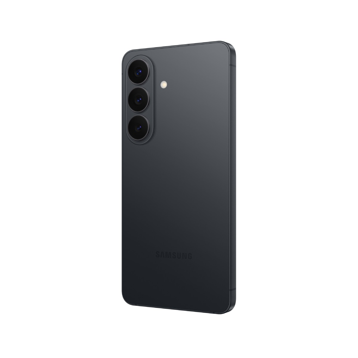 Ciemnoszary smartfon Samsung z trzema aparatami i lampą błyskową.