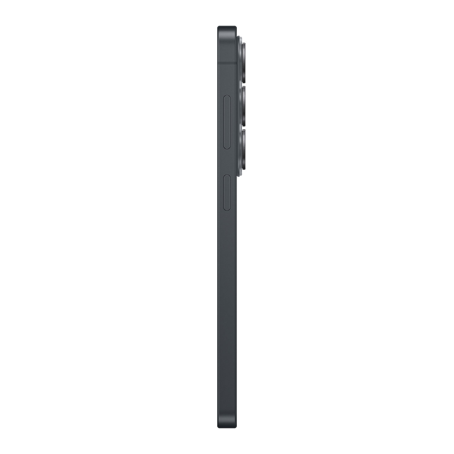 Ciemnoszary smartfon z profilu z trzema tylnymi aparatami.