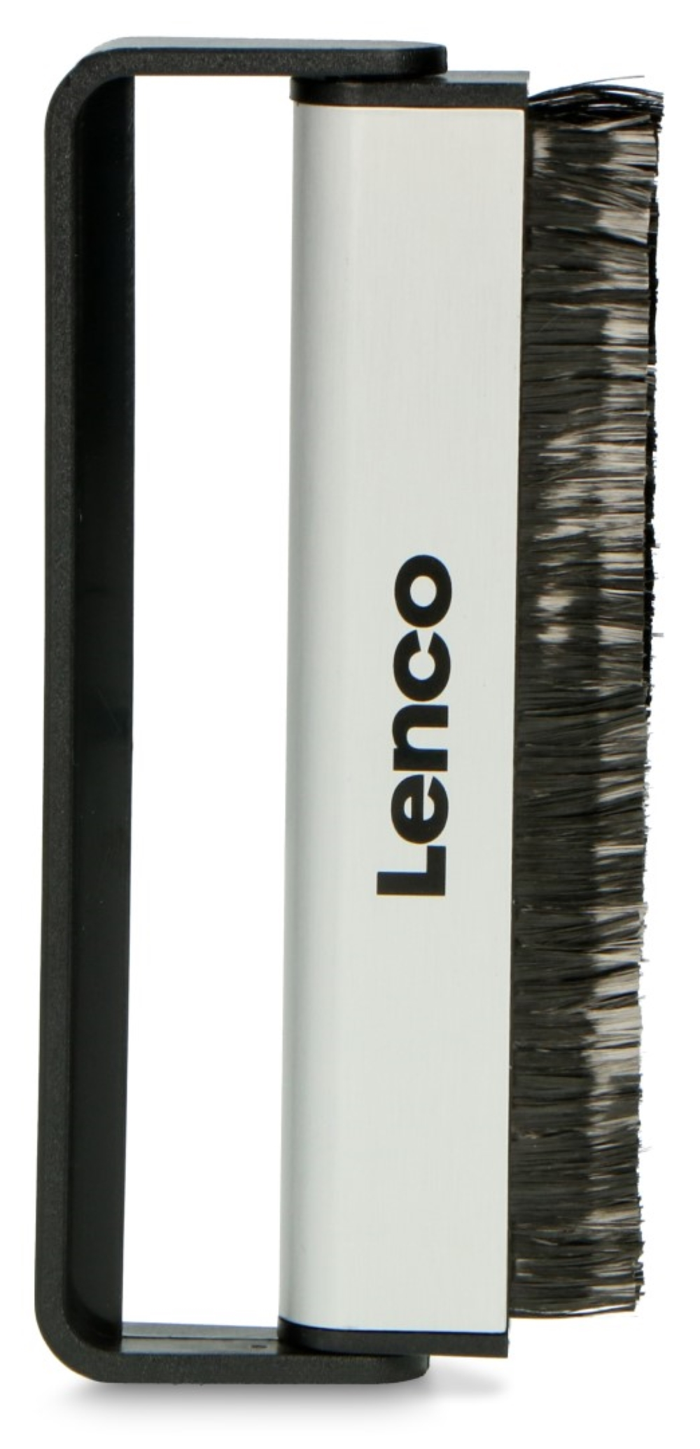 Czarny uchwyt z napisem Lenco na białym korpusie i głowicą szczotkową.