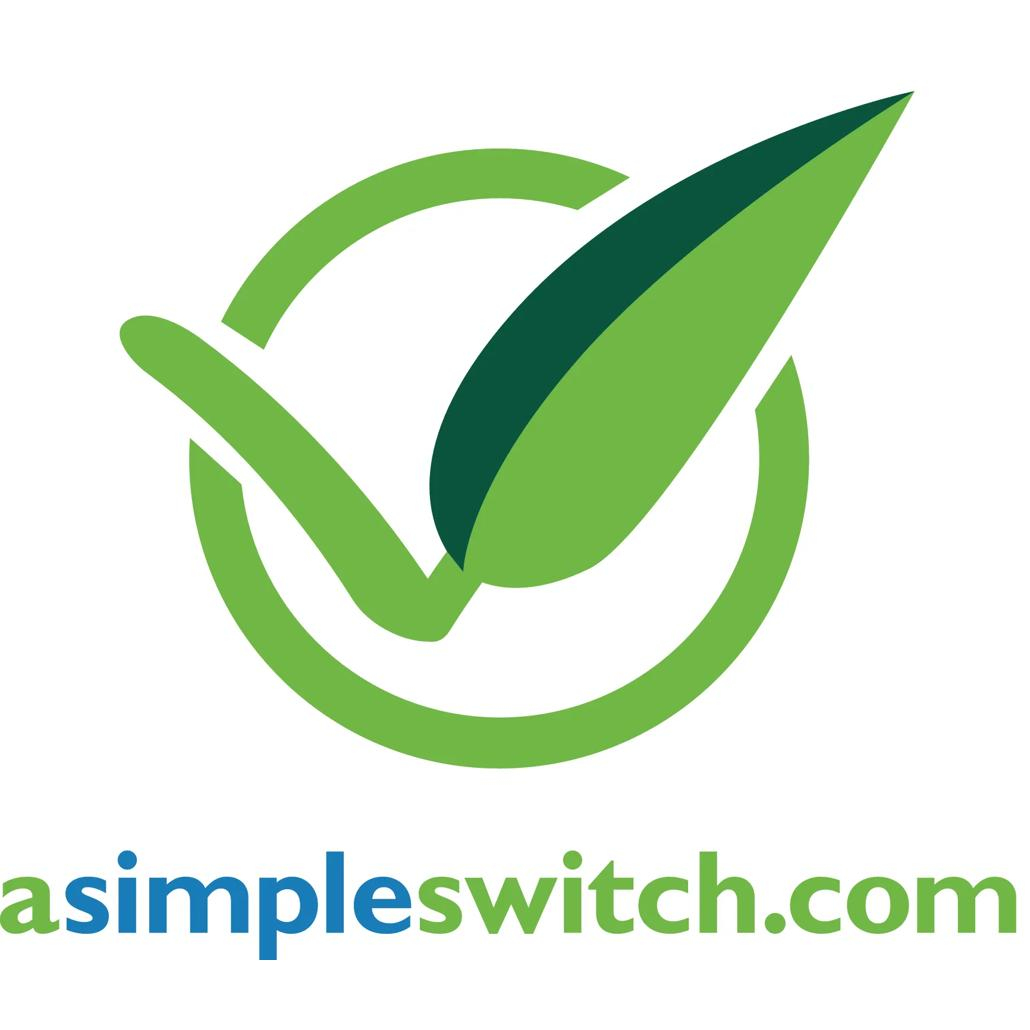 Un segno di spunta verde in un cerchio con una foglia e il testo 'asimpleswitch.com'.