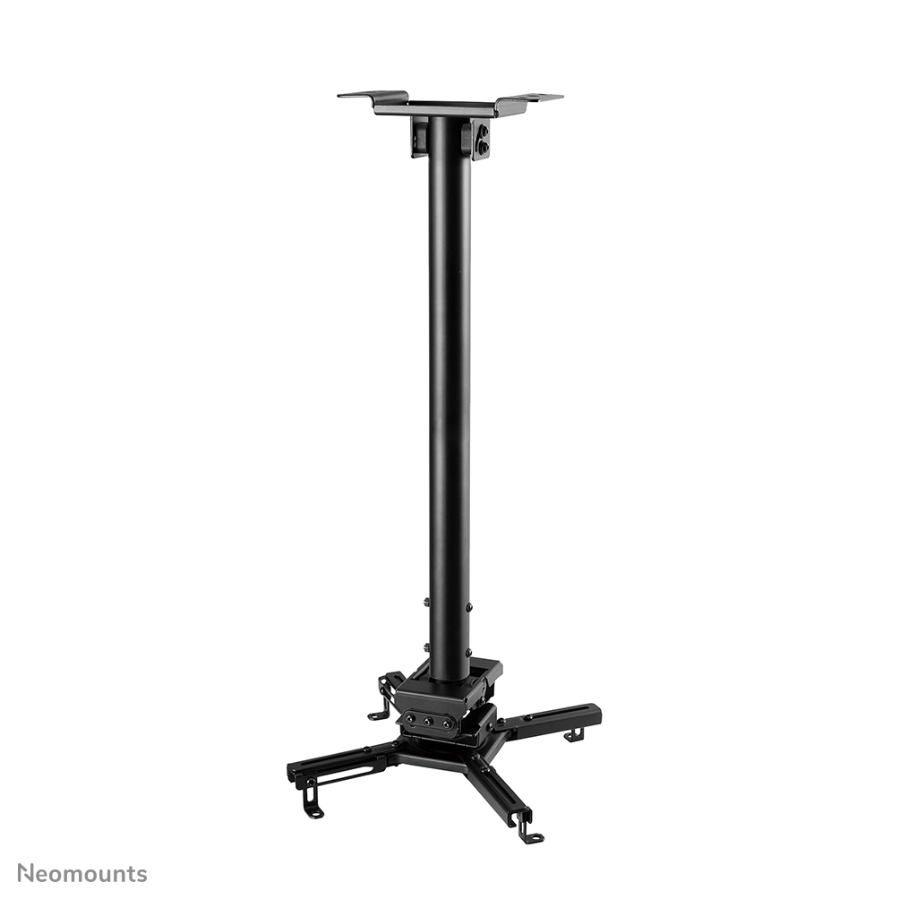 Black projector ceiling mount with adjustable arms and a circular bracket.