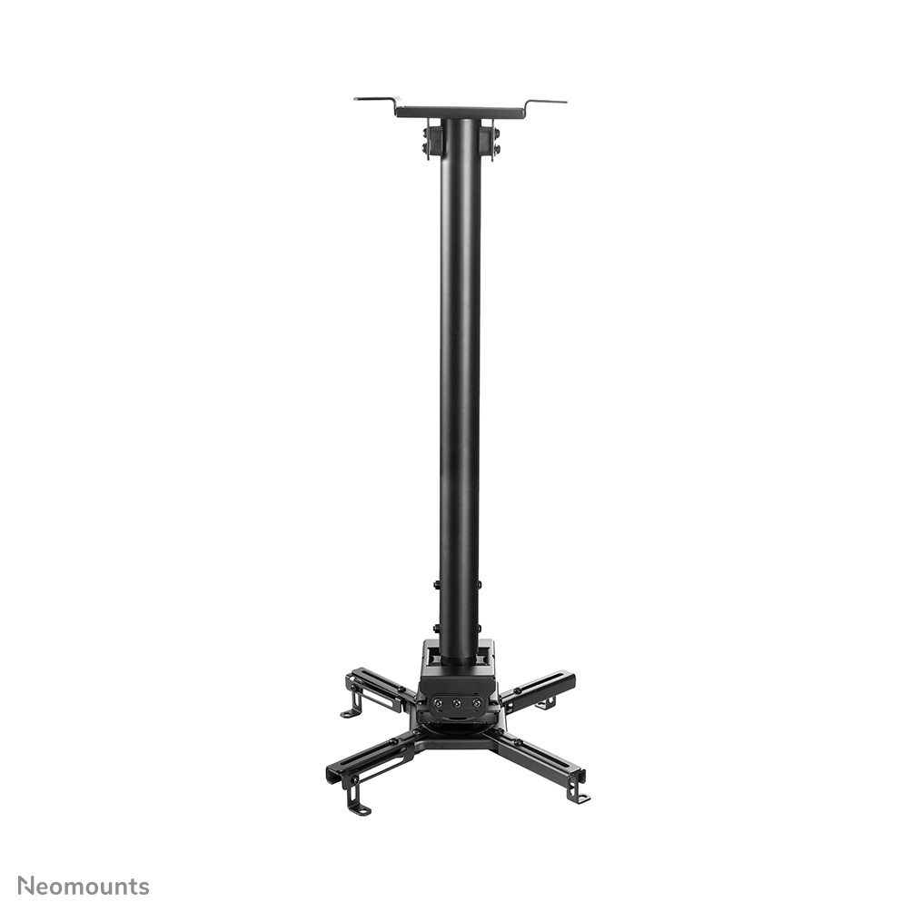 Black projector ceiling mount with adjustable pole and four support arms.