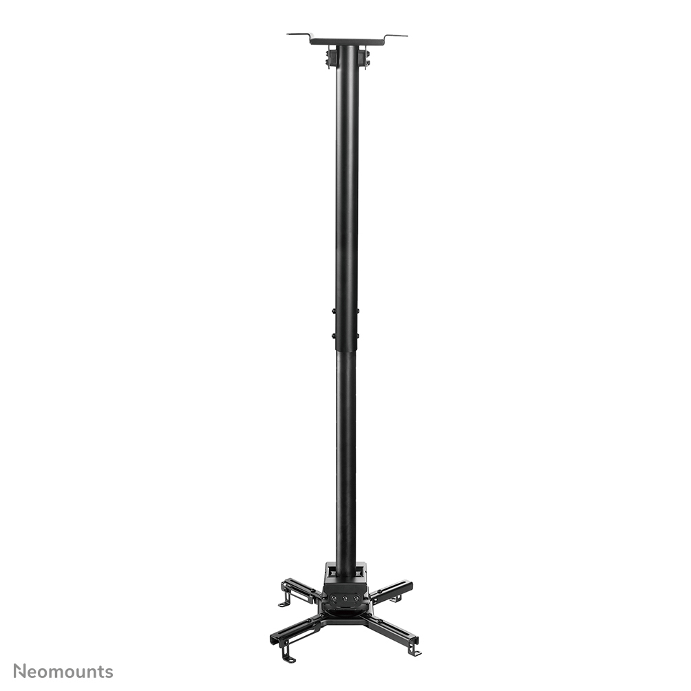Black adjustable projector ceiling mount with a central pole and four arms.