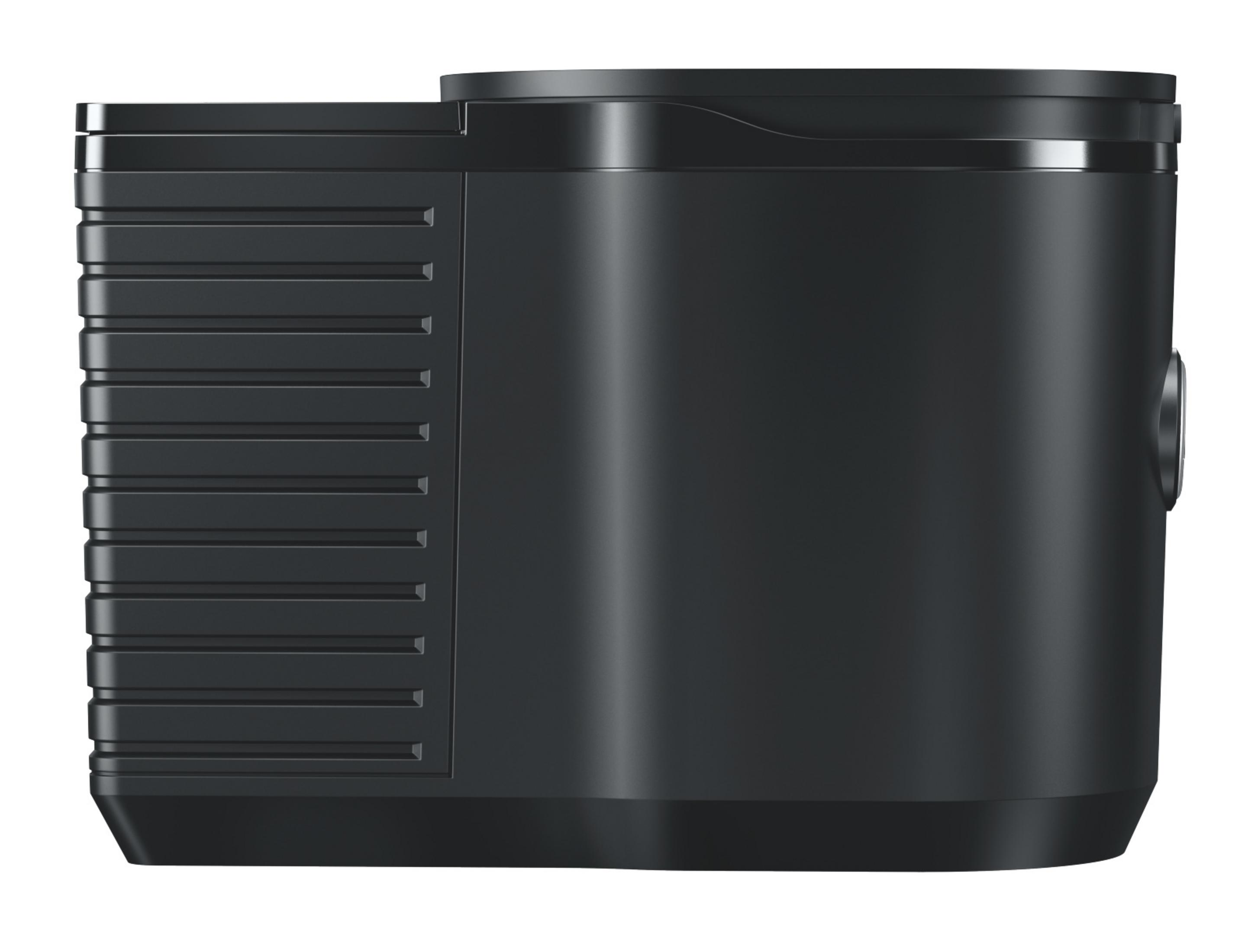 Dispositivo rectangular negro con lado acanalado y parte superior redondeada.