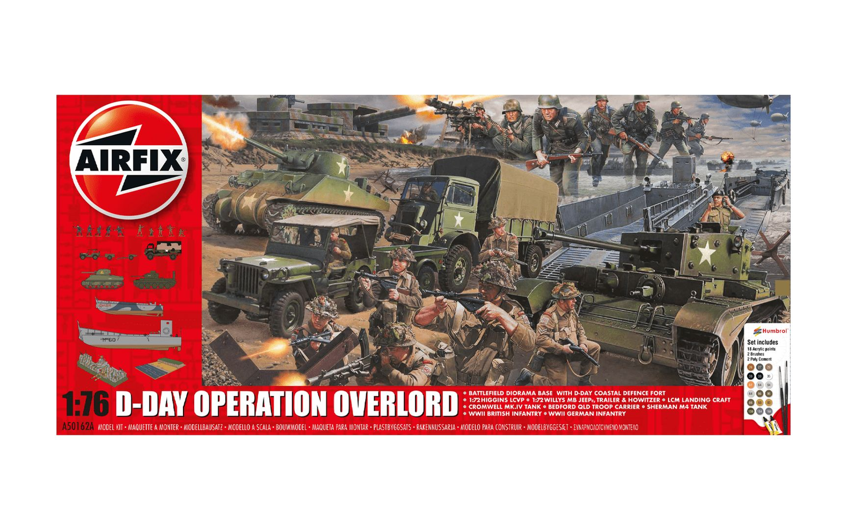 Zestaw Airfix 1:76 Operacja Overlord D-Day z pojazdami, żołnierzami i bazą.