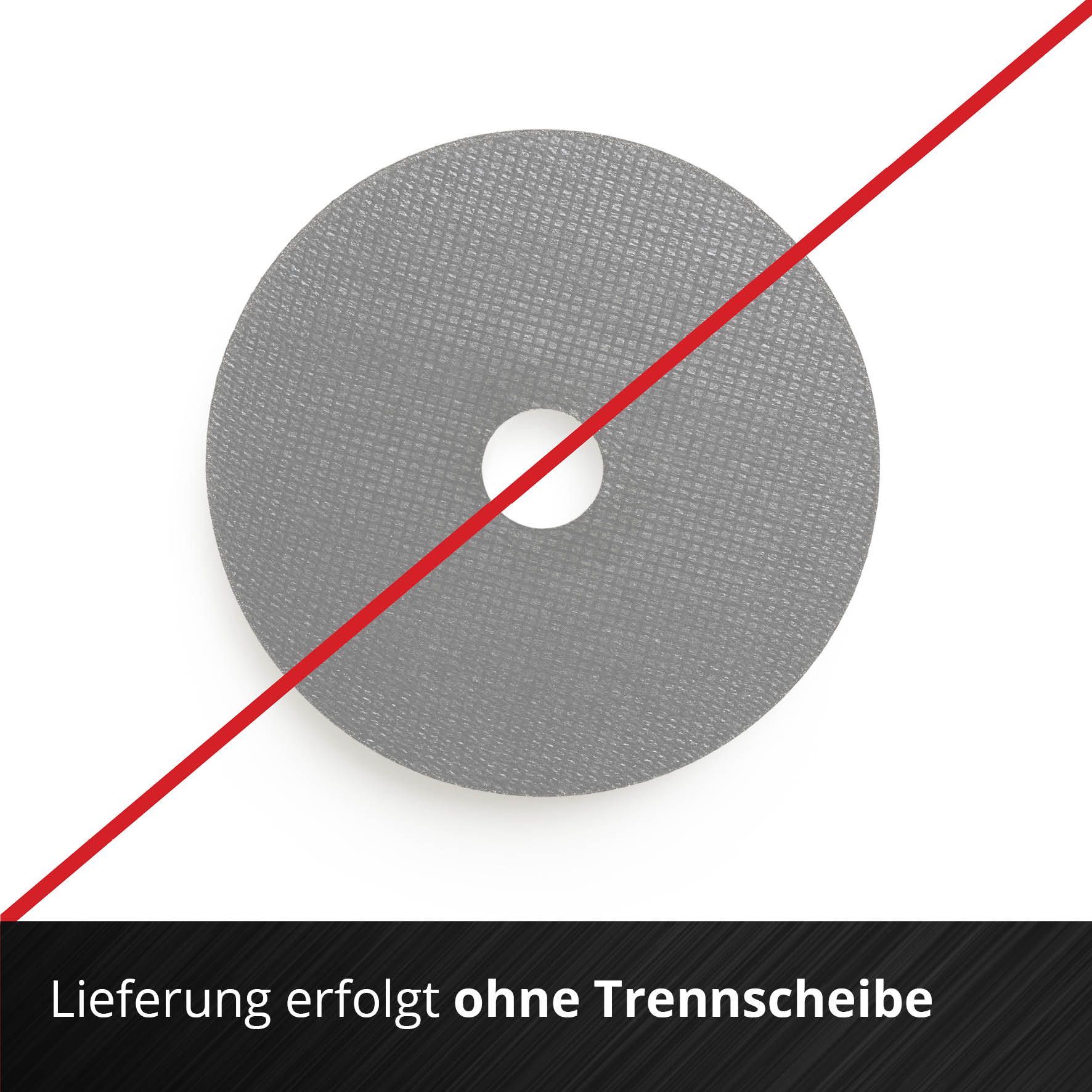 Graue Trennscheibe mit rotem Diagonalbalken. Text unten.