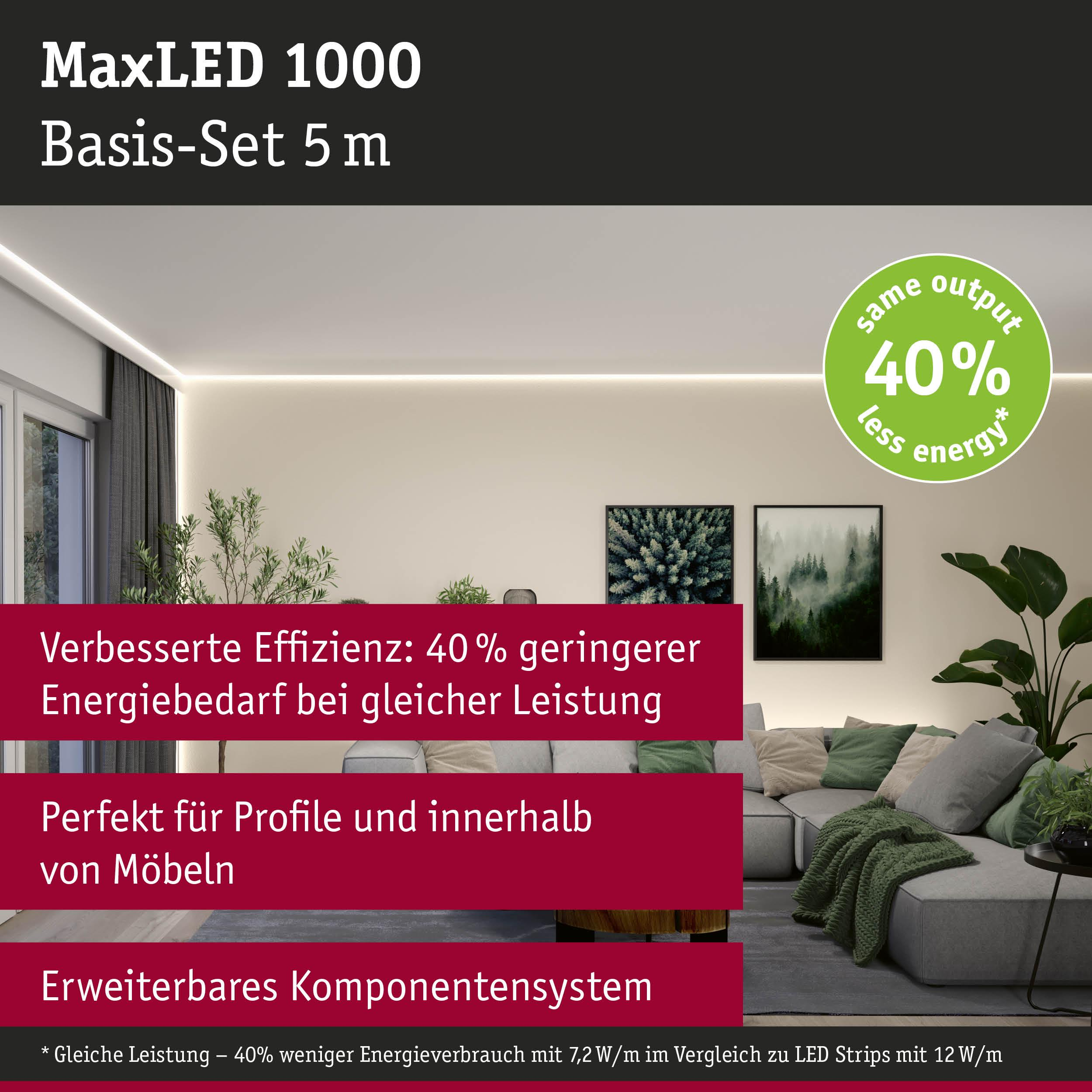 MaxLED 1000 Basis-Set 5m mit 40% weniger Energieverbrauch. Moderne Wohnraumbeleuchtung.