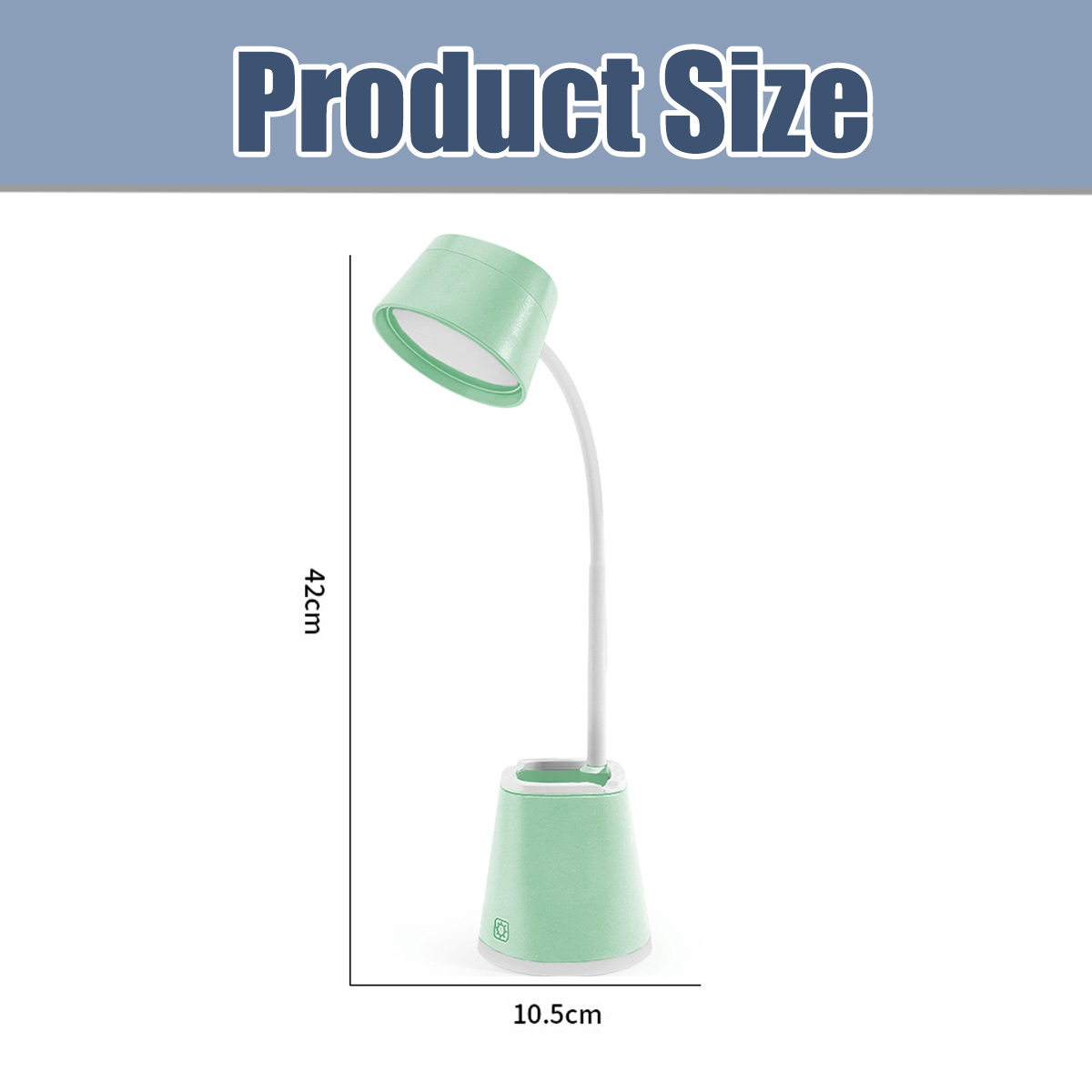 Grüne Schreibtischlampe mit flexiblen Arm, 42cm hoch, 10.5cm breit.