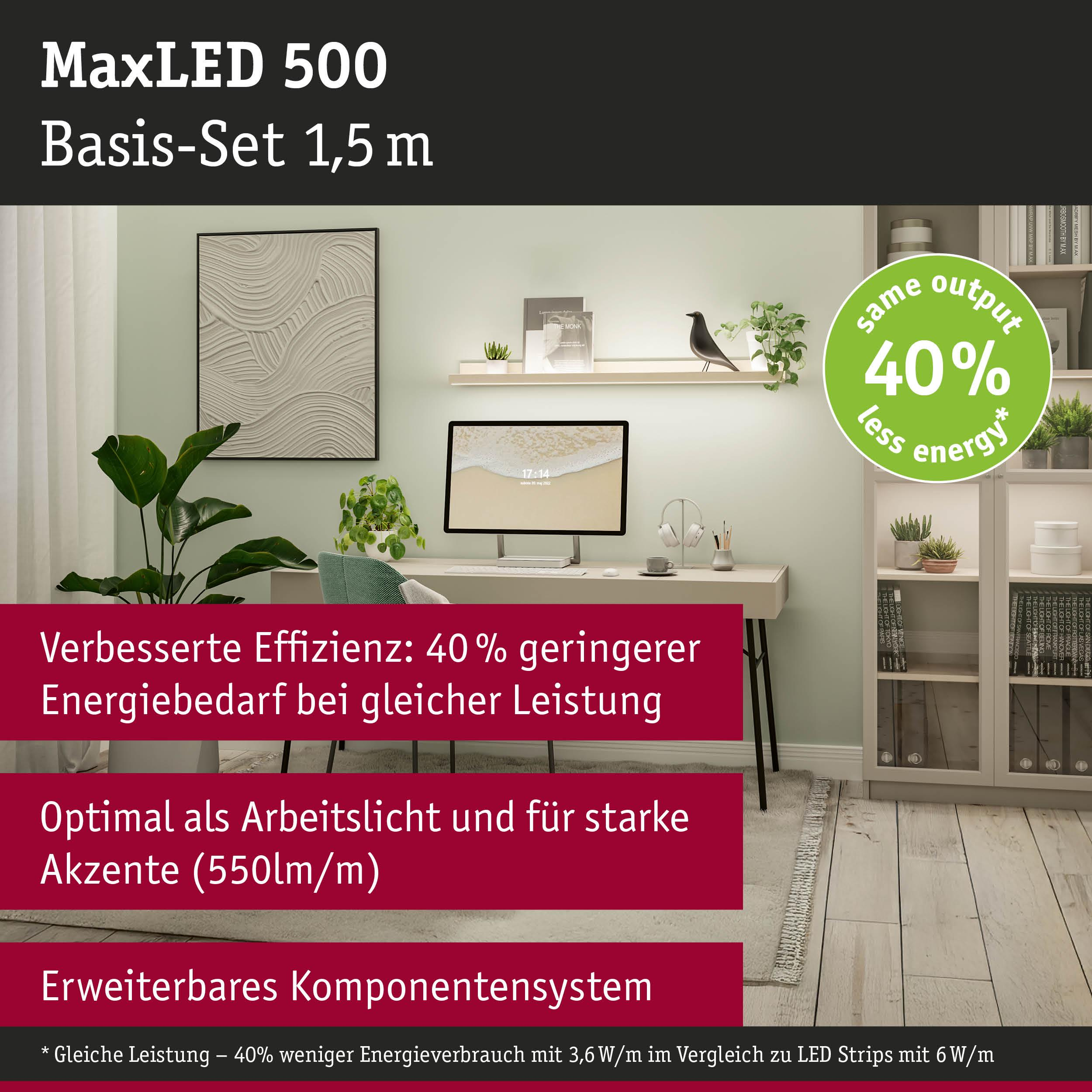 MaxLED 500 Basis-Set mit Schreibtisch, Pflanzen und Regal. 40% weniger Energie.