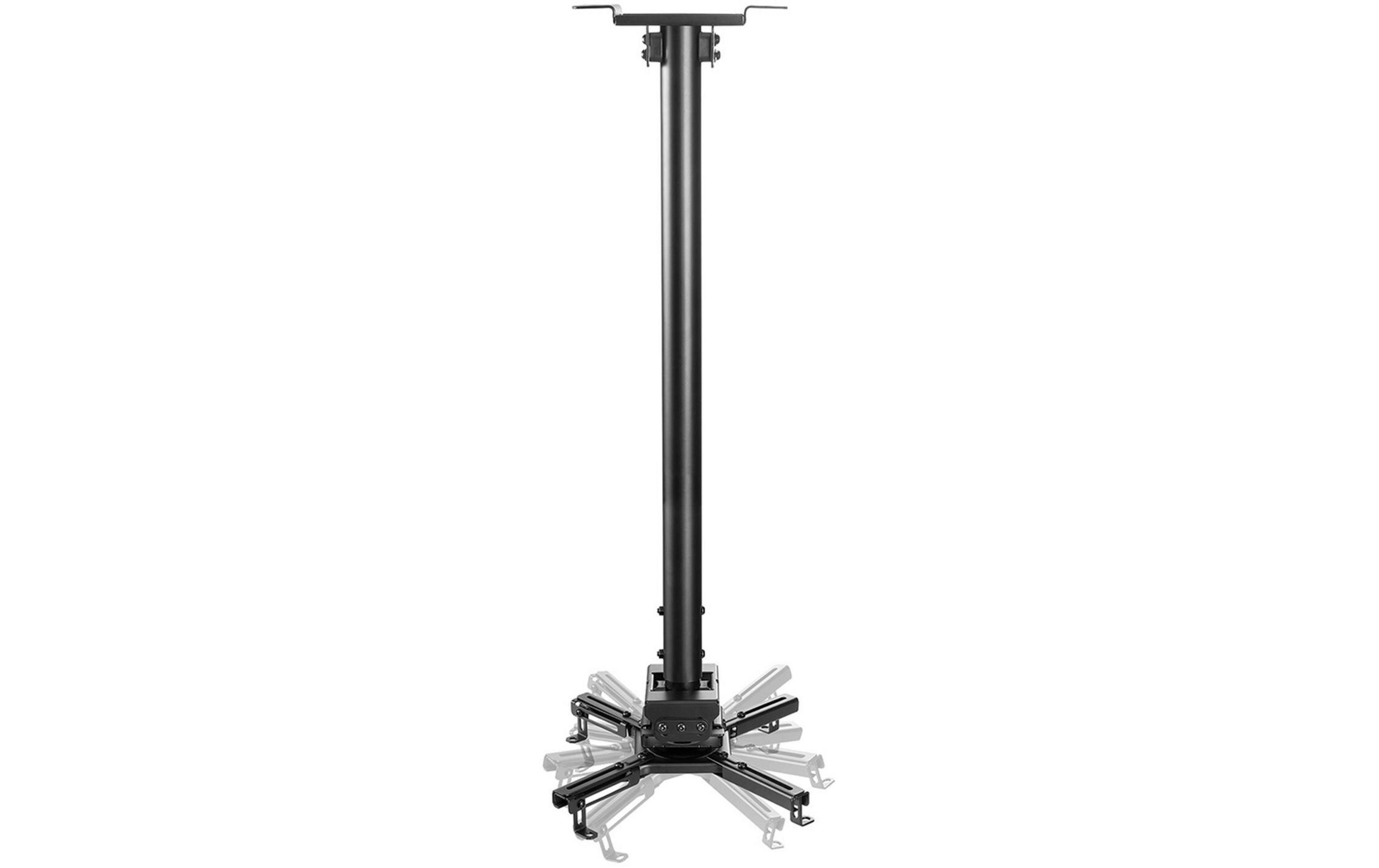 A black projector ceiling mount with adjustable arms.