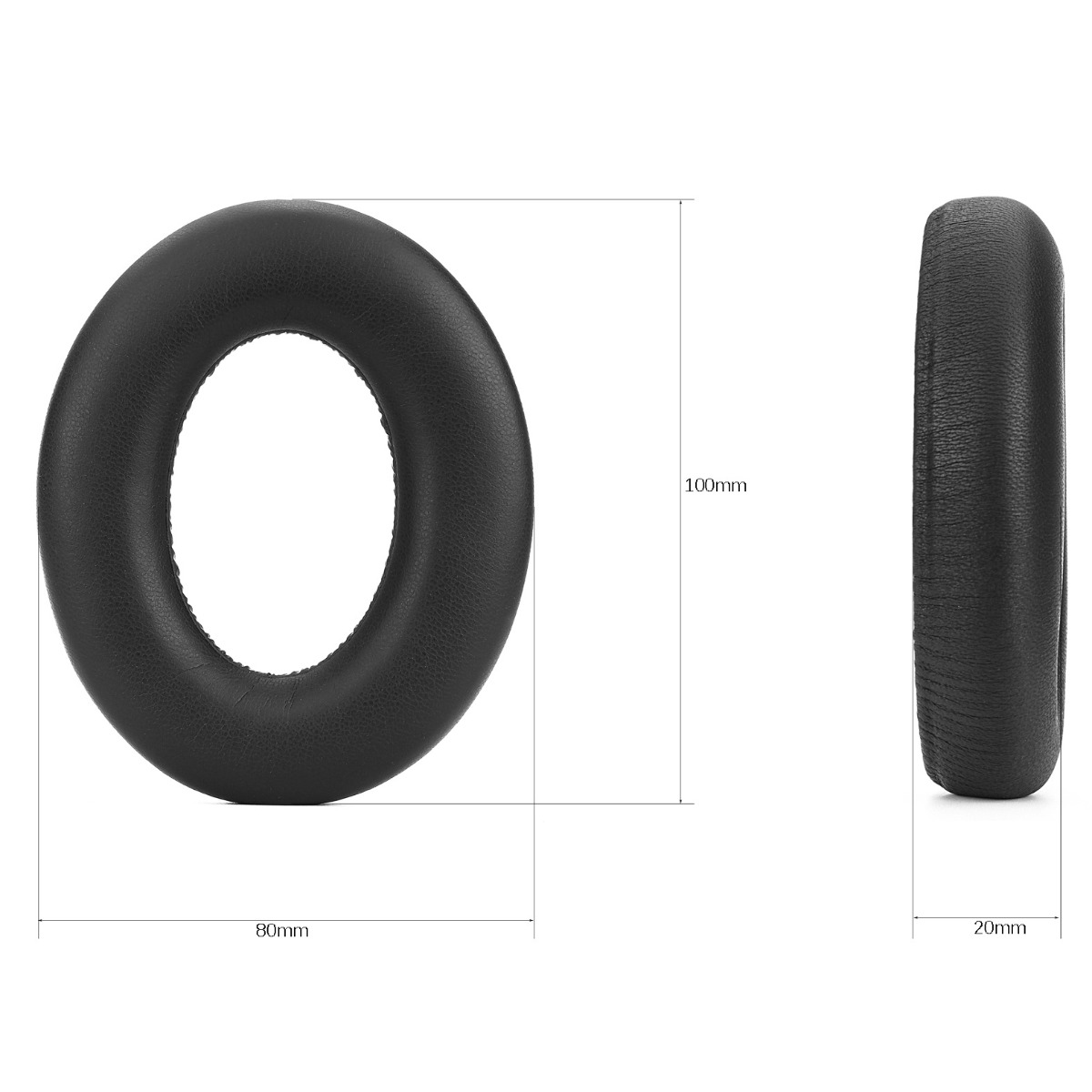 Cuscinetto nero per cuffie, largo 80mm, alto 100mm, spesso 20mm.