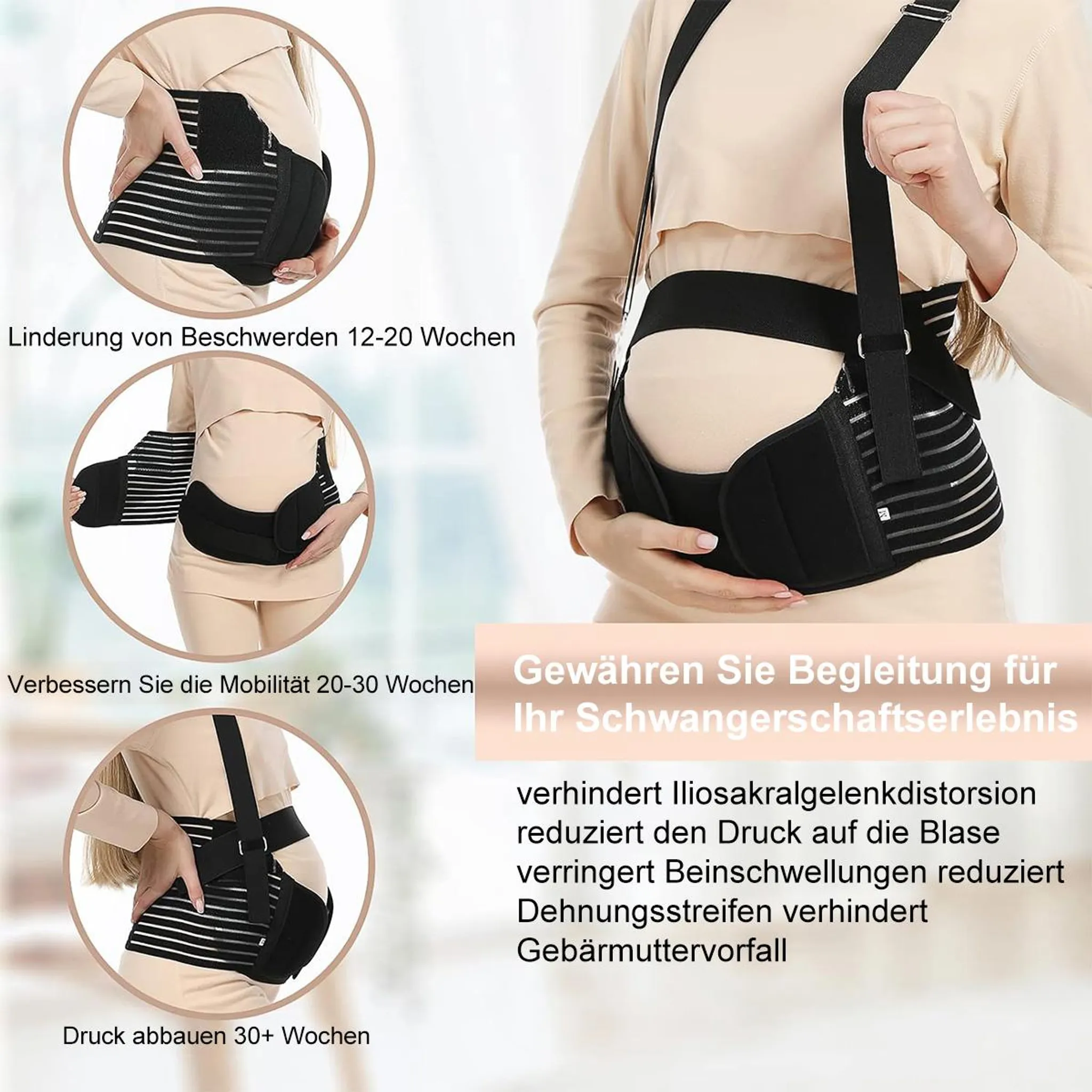 Schwangere tragen einen Stützgürtel zur Linderung von Beschwerden.