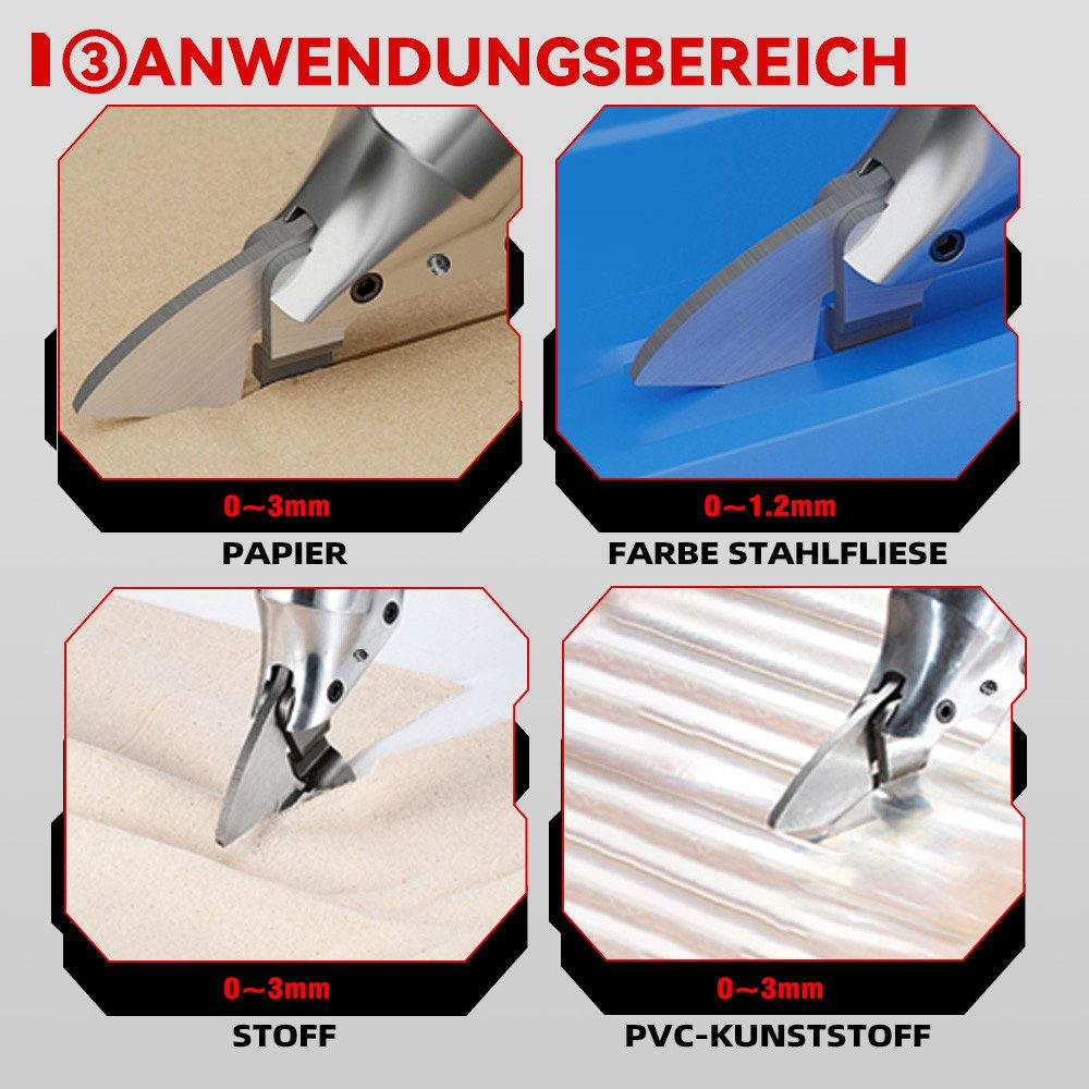 Herramientas de corte en uso: papel, baldosas pintadas, tela, PVC.