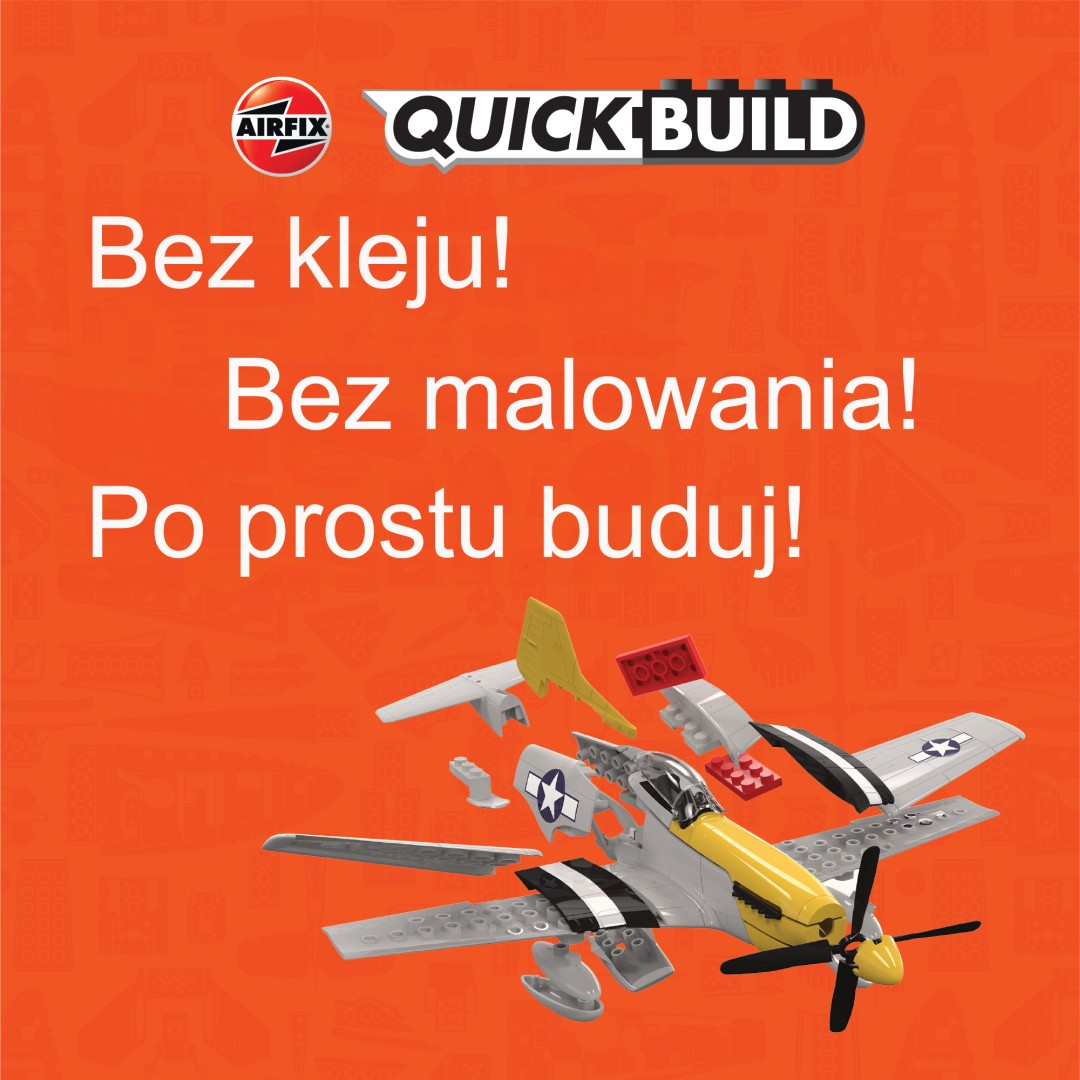 Model samolotu Airfix Quick Build, bez kleju i farby. Gotowy do złożenia.