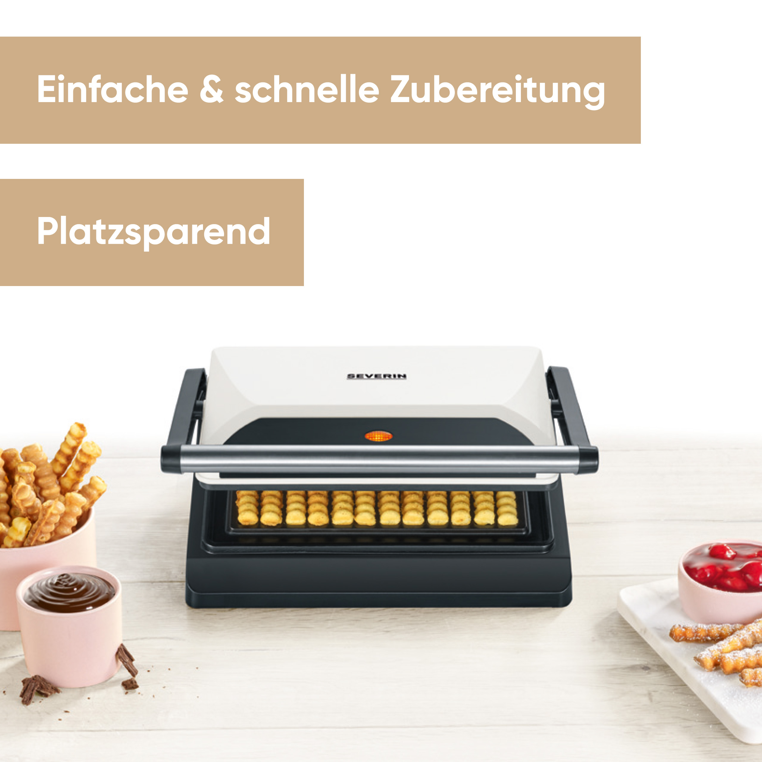 Ein Severin Waffel-/Keks-Maker mit fertigen und noch zu backenden Keksen.