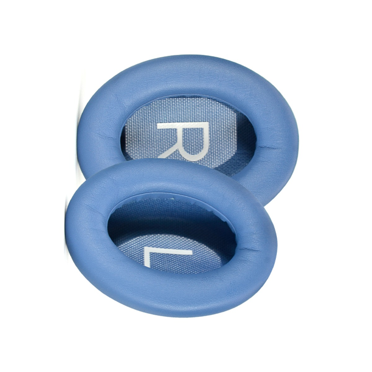 Cuscinetti blu con segni L e R su sfondo bianco.
