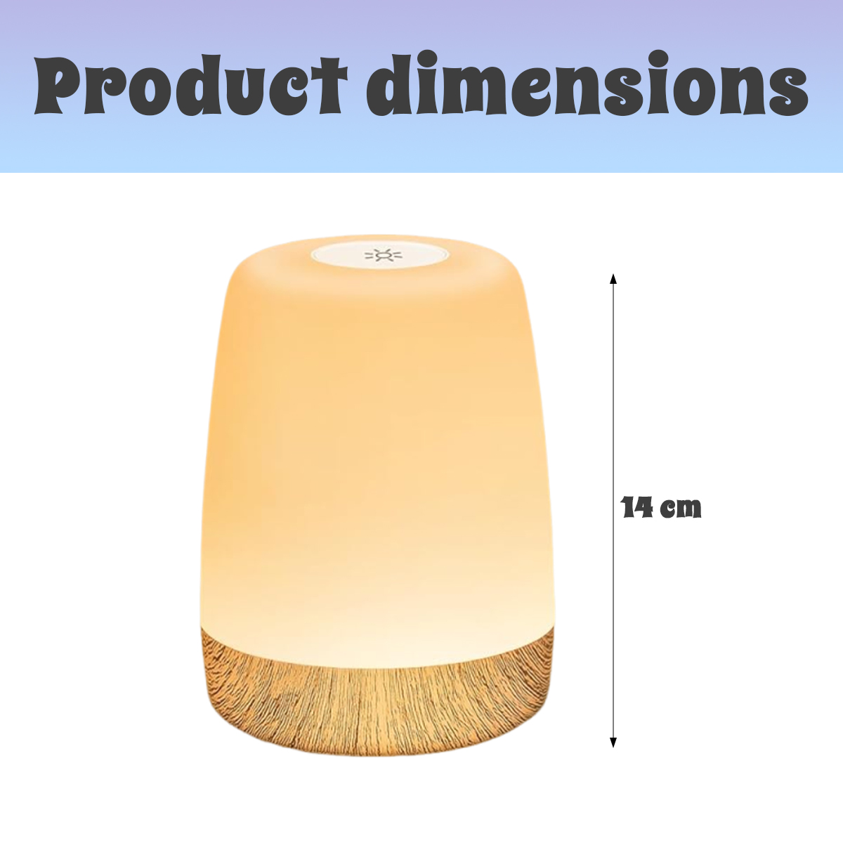 Eine Nachttischlampe mit Holzsockel und einer Höhe von 14 cm.