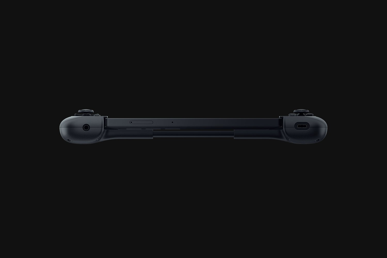 Ein schwarzer Gaming-Controller für Mobiltelefone mit Joysticks an beiden Enden.