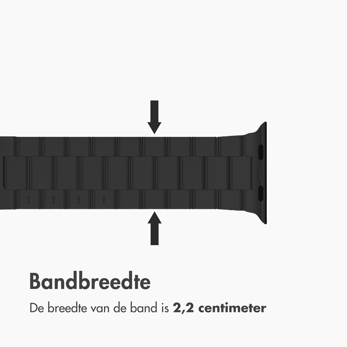Black watch band with arrows indicating a width of 2.2 cm.