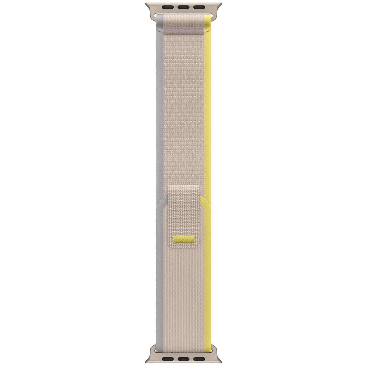 A beige and gray Apple Watch band with yellow accents.