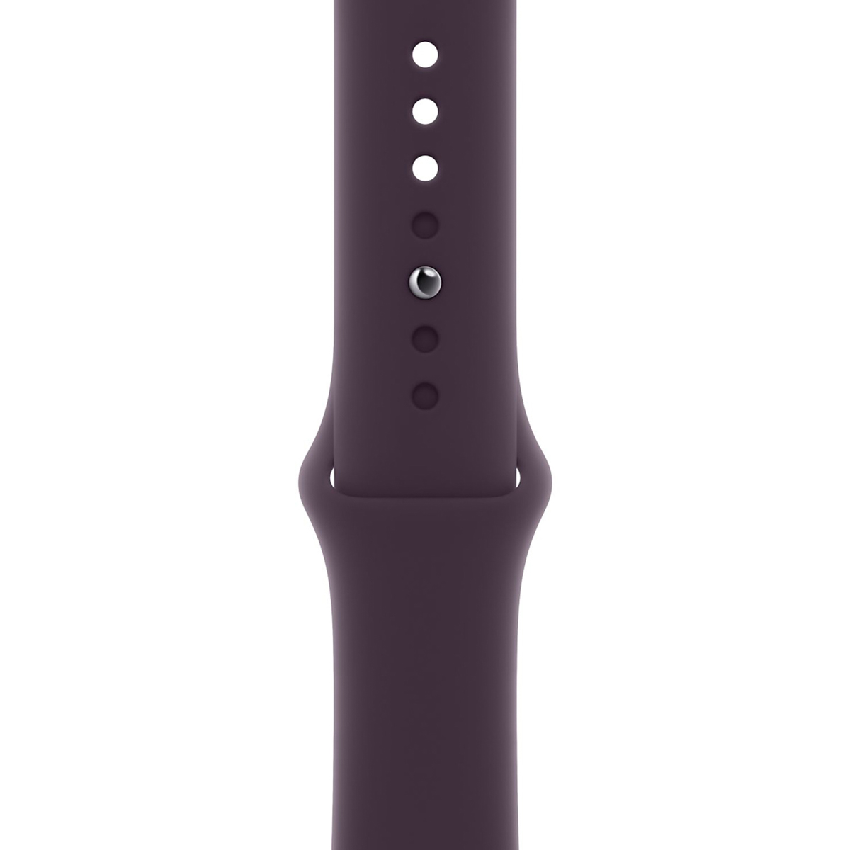Un bracelet de montre violet avec des trous et un clou argenté.