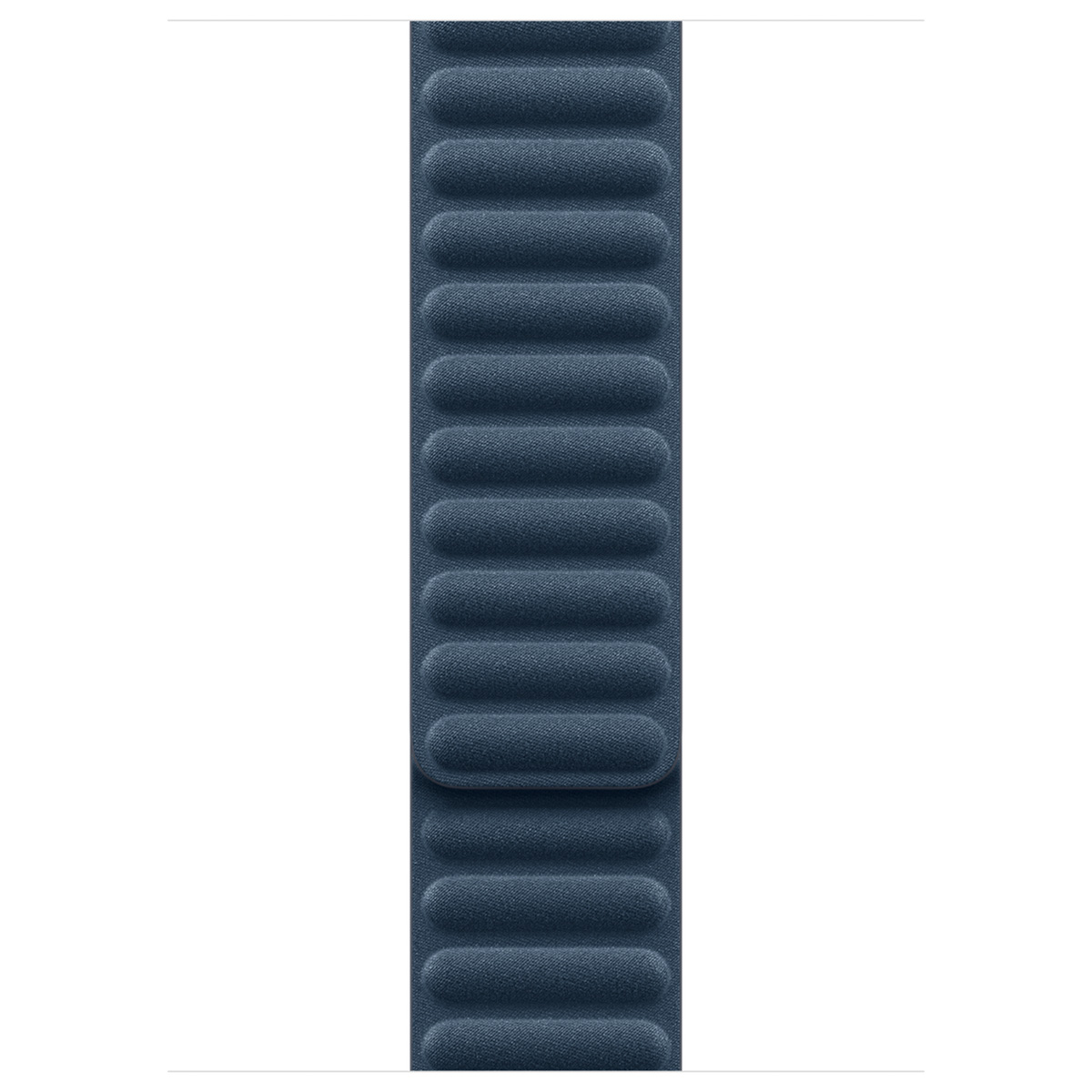 A dark blue woven watch band with raised horizontal segments.