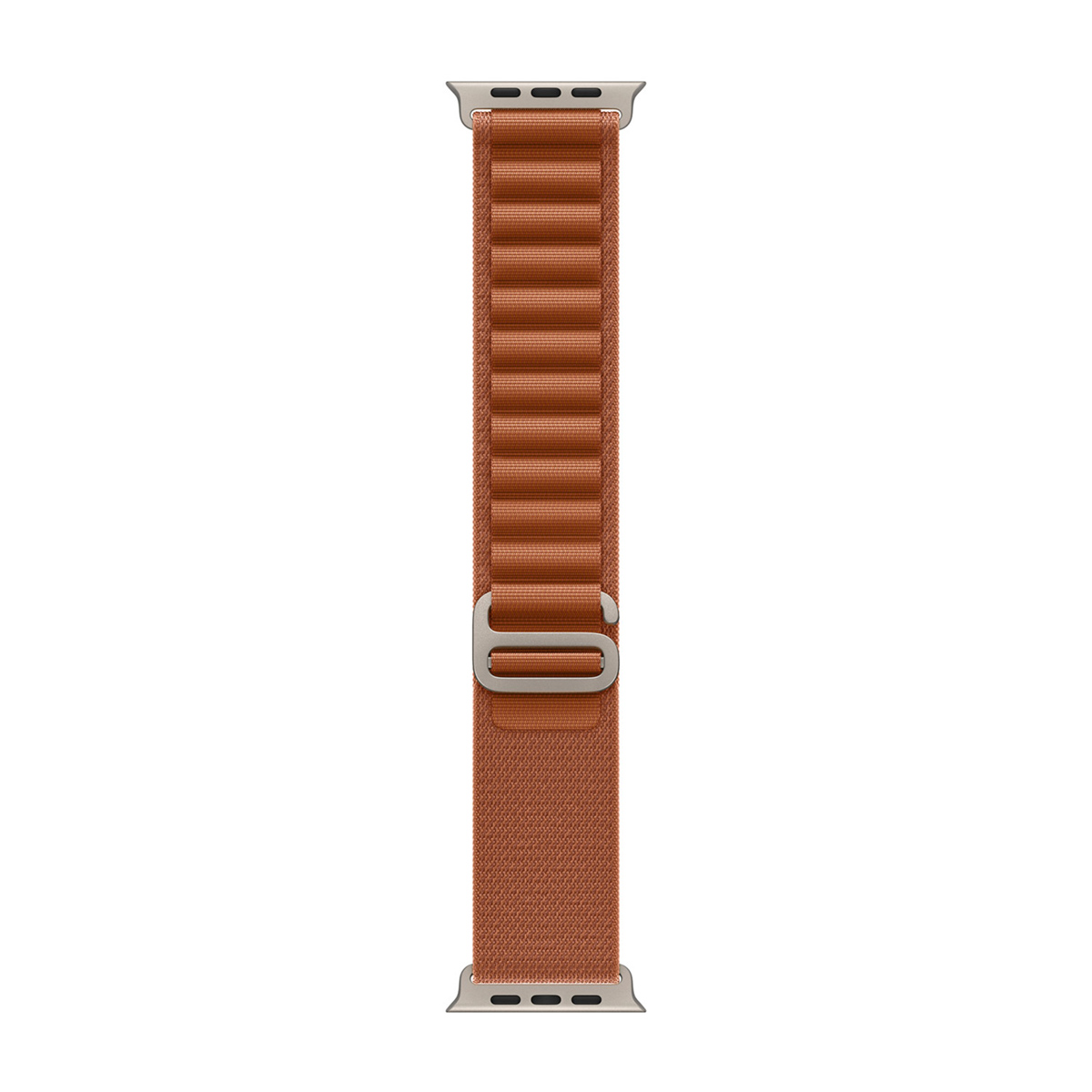 Brązowa opaska Apple Watch ze srebrnymi złączami i klamrą.
